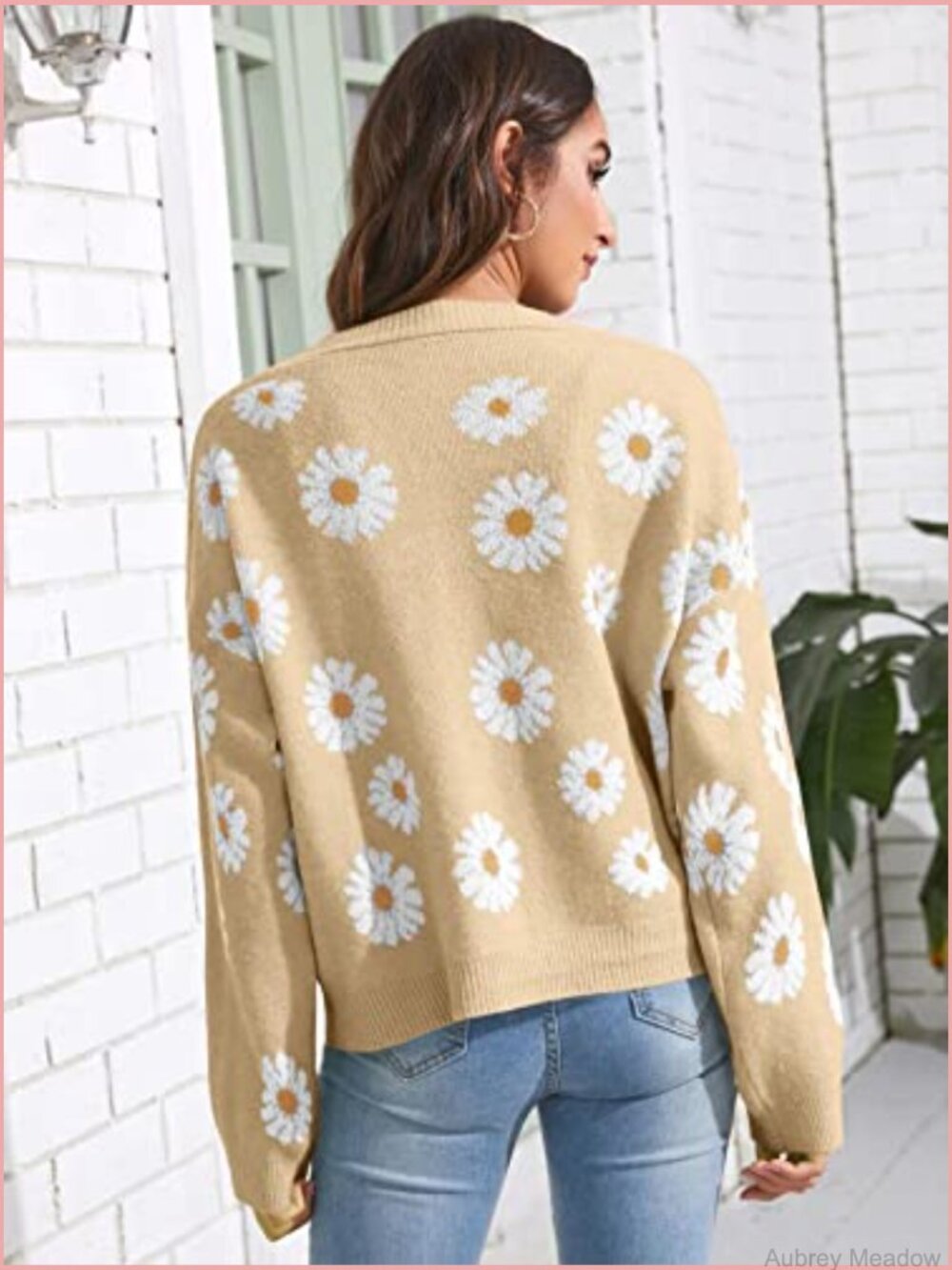 Womens Floral Cardigan Long Sleeve V Neck Open Front Chunky Knit Oversized - Picture 4 of 5